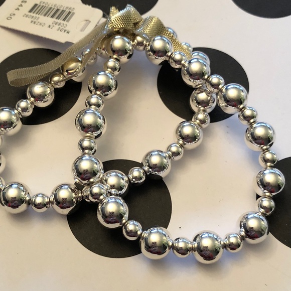 J. Crew Jewelry - Authentic J. Crew Silver Beaded Elastic  Bracelet Set of 2.  New with tag.